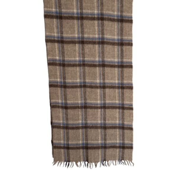 Stafford Brown Plaid Lambswool Scarf with Fringe Hem - Picture 3 of 3